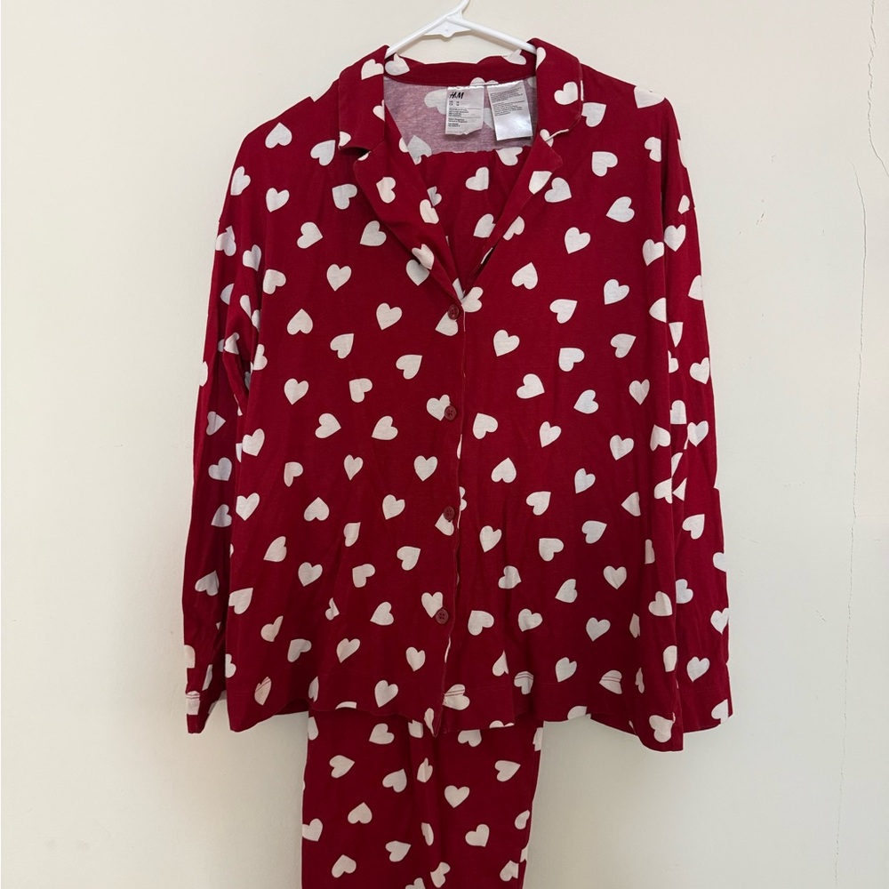 Heart Print Red Pajama Set
